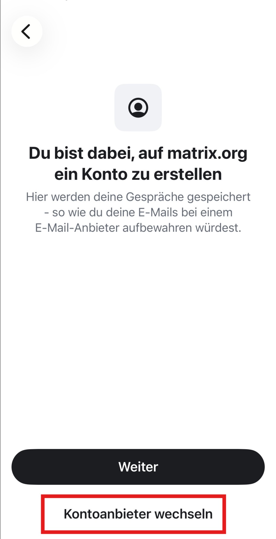 Auswahl „Konto erstellen