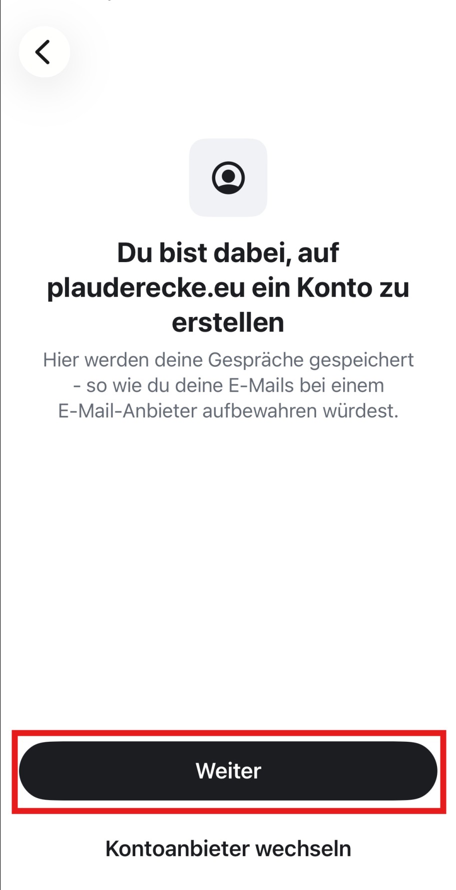 Bestätigung des ausgewählten Homeservers.